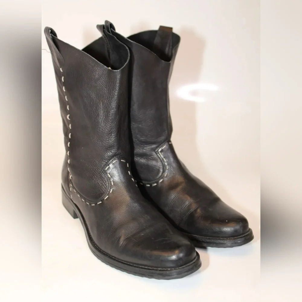 Dresselman Womens 39 9 Black Leather Top Stitched Western Cowboy Boots ♥️😍 - Picture 2 of 10